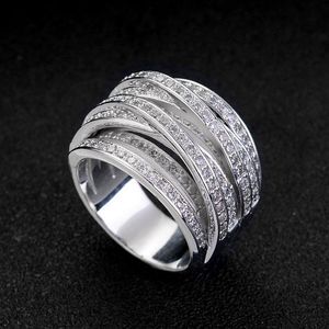 Vecalon Kreuz weiblicher Ring Pave-Fassung 5A Zirkon Cz Eheringe für Frauen 10KT Weißgold gefüllt Verlobungsband Gift212C