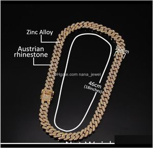 Armband 12mm Miami Cuban Link Chain Halsband Armband Set för Mens Bling Hip Hop Iced Out Diamond Gold Sier Rapper Chains Women 6325063