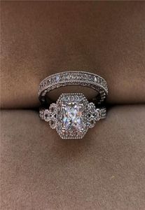 Luksusowy biały cyrkon kamienny zestaw pierścienia nowa moda 925 srebrny pierścionek zaręczynowy vintage obrączki dla kobiet setki ślubne 8215060