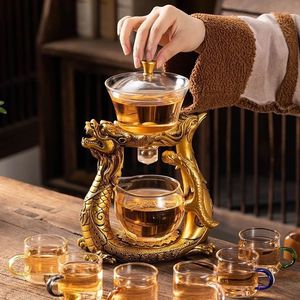 Dragon Phoenix Glass Kettle Kungfu Deer Tea Set Heat-Resistant Magnetic Drip Pot Chinese Lucky Glass Teapot Year Gift 231225