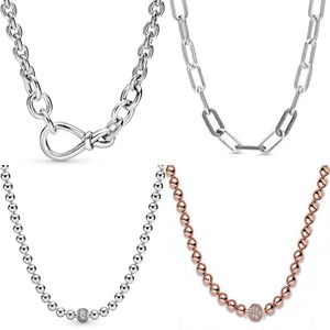 Original Chunky Infinity Knot Beads Sliding Me Link Snake Chain Necklace For Fashion 925 Sterling Silver Bead Charm DIY Jewelry Q0286E