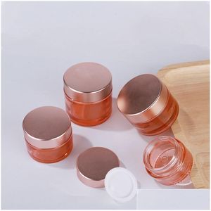 Vaso cosmetico Vaso per crema per il viso in vetro rosa all'ingrosso Vaso vuoto Bottiglia spessa Contenitore cosmetico riutilizzabile con coperchio in oro rosa e Dhgarden Dhjry