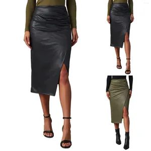 Skirts Women's Faux Leatherette Long Skirt Specifier Sexy Girl Bag Hip