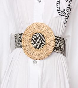 Wooden Buckle Dress Belt For Women Casual Female Braided Wide Strap Female Designer Woven Girls Elastic PP Straw Belts BZ339 Y19124846384