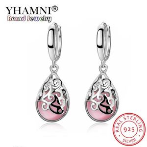 YHAMNI Original Plata de Ley 925 piedra de ópalo redonda pendientes grandes para mujer moda temperamento piedra lunar Brinco LVES65682323