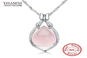 Yhamni Luxury Solid 925 Sterling Silver Pink Gem Crystal Pendant Necklace Natural Stone Water Drop Halsband för kvinnor DZ0569433830