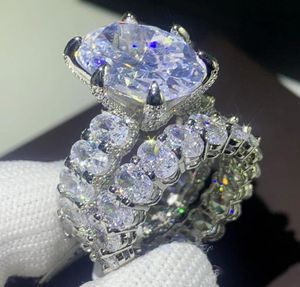 Einzigartige Top-Verkauf Vintage-Schmuck Paar Ringe 925 Sterling Silber Drachenklaue Ovalschliff Weißtopas CZ Diamant Frauen Hochzeit Braut 3111095