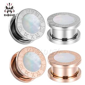 Kubooz tampões para os ouvidos, concha branca de aço inoxidável com algarismos romanos, túneis piercing, medidores de brincos, joias corporais, expansores whol250q