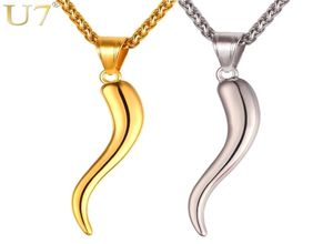 U7 Italian Horn Necklace Amulet Gold Color Stainless Steel Pendants Chain For MenWomen Gift Fashion Jewelry P1029 2103312067972