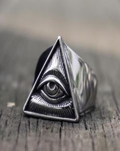 Mens masoński pierścień ze stali nierdzewnej Illuminati Trójkąt Eye of Providence Biker Pierścienie punkowe biżuteria murowa 4099058