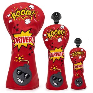 Golf Club Headcovers Red Bomb Bombs Premium Leather Golf Wood Head Covers Set Golf Club headcovers för förare Fairway Hybrid 231225