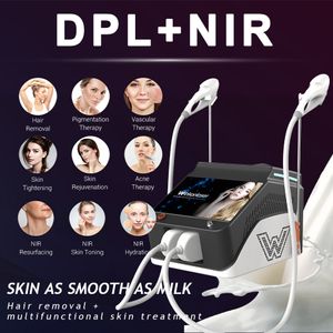 Bärbar multifunktionell opt -hårborttagningsmaskin med 2 handtag DPL Laser RF Beauty Machine +NIR Milk Light