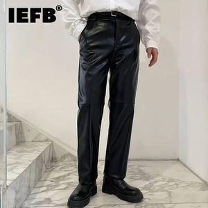 IEFB Light Lüks Sıradan Erkekler Düz Pu Deri Pantolon 2023 Uzun Niş Şık Siyah Pantolon Korece 9A1156 231225
