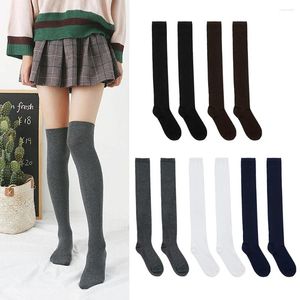 Women Socks 1Pair Long Overknee Girls Black White Grey Thigh High Elastic Polyester Cotton Breathable Stockings