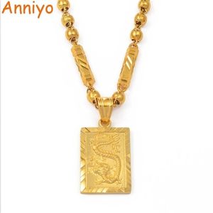 Anniyo Men's Dragon Pendant and Ball Beads Chain Necklaces Gold Color Jewelry for Father or Husband's Gift #006809P 2010289r