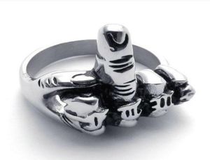 2017 NEW Fashion Jewelry Titanium Stainless Steel Classic Biker Silver Men039s Erect Middle finger Ring US 8156528569