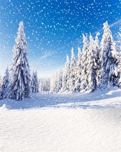 Blue Sky Falling Snowflake Backdrop for Pography Thick Snow Covered Pine Trees Road Outdoor Scenic Winter Holiday Po Studio 7732856