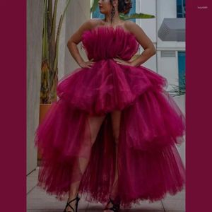 Casual Dresses Pink Hi Low Tulle Long Tutu Dress Women 2023 Tiered Strapless Ball Gown Prom With Floor Length Customized