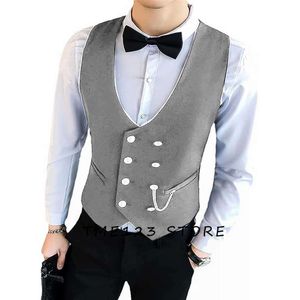 Men's Serge Casual Solid Color Double Breasted Vest Vests for Women Gothic Chaleco Formal Man Ambo Suit Male Wang Steampunk Mens