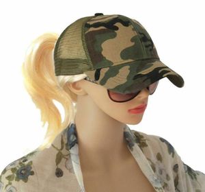 Kobiety baseballowe czapkę niechlujną kucyk buncap snapback Summer Mesh Camo Casual Sun Hat Green4091031