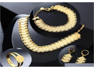 New Classic Arab Coin Jewelry Sets Gold Color Necklace Bracelet Earrings Ring Middle Eastern Muslim Coin Accessories Hsas04321698