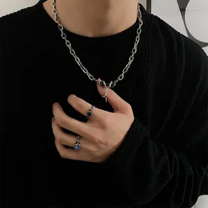 Pendant Necklaces Hip Hop Titanium Steel Black Gem Multi Layered Colorless Necklace Couple Unisex Premium Sweater Chain