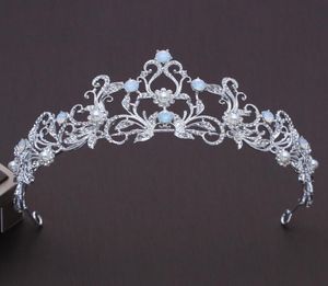 Unikalne jasnoniebieskie kryształowy tiar ślubny korona księżniczka Rhinestone Crowns Crowns Wedding Hair Akcesoria Ozdoby Bride Hair Ozdoby J019104625
