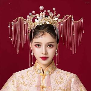 Hair Clips Bride's Chinese Style Luxury Golden Tassel Phoenix Crown Wedding Dress Dragon And Coat Headdress Accessories