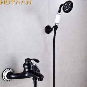Kit soffione doccia in ottone antico con montaggio a parete per vasca da bagno, set di rubinetti neri YT 5340H B 231225