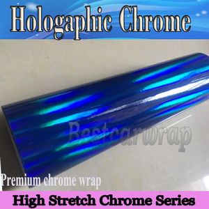 Klistermärken Blue Chrome Holographic Vinyl Wraps For Car Wrap Cover med Air Bubble Free Rainbow Chameleon Chrome som täcker beläggning 1,52x20M/Ro