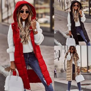 Coletes femininas inverno mulheres casaco longo colete com capuz sem mangas casual outwear casaco quente de alta qualidade plus size