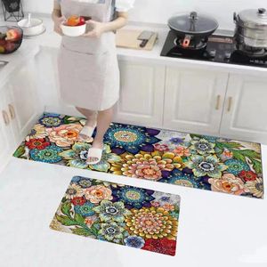 Carpets Kitchen Rug Floral Print Vibrant Color Wear Resistant Non-slip Mats For Easy Anti-fouling Protection Entry