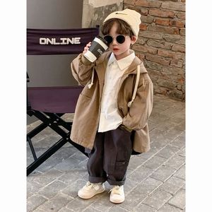 Trench Outerwear Hooded Spring Zipper Cotton Clean Simple Fashion Solid Soft Comfortable Designable Boys Kids 231225