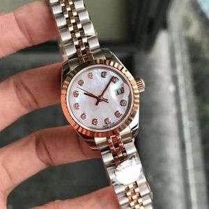 Högkvalitativ Diamond Fashion Rose Gold Ladies Dress Watch 28mm Mechanical Automatic Women's Watches Rostfri Steel Strap Bra222p