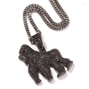 Colares Pingente Hip Hop CZ Pedra Pavimentada Bling Iced Out Gorilla Animal Pingentes Para Homens Rapper Jóias Preto Ouro Prata ColorPend231B