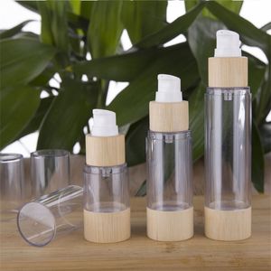 Bambus-Kosmetikverpackungsflaschen, Sprühflaschen, 20 ml, 30 ml, 50 ml, 80 ml, 100 ml, 120 ml, leere Airless-Vakuumpumpenflaschen für Make-up-Creme