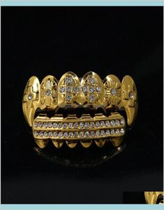 Hip Hop Dişleri Altın Gümüş Kaplama Kristal 6 Üst Alt Alt Sahte Diş Pişirek Rapçi Gövde Takı UNISEX NGYWC GRILLZ WICJR3046642