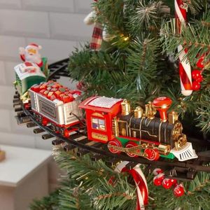 Dekorationen, Weihnachtsdekorationen, elektrisches Baumeisenbahn-Set, lässt sich an Ihren realistischen Geräuschen befestigen, Lichter, Geschenk, Spielzeug, batteriebetrieben, DropshipChristm