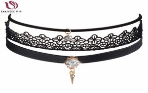 Hela Danze 3 PCS Set Steampunk Crystal Stone Pendant Leather Neckor for Women Vintage Lace Choker Halsband Fashion Jewelr4675441