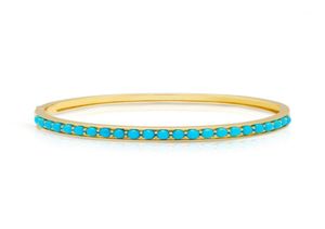 Gold Color Trendy Women Jewelry Inner 5860mm Prong Set Blue Turquoises Stone Bangle Bracelet Fashion2189806