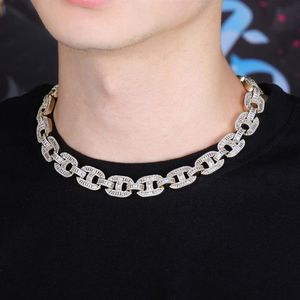 Bottoni Hip Hop da 14 mm CZ Baguette Collana a catena cubana Argento placcato oro rosa Rame di lusso Micro pavimentato Gioielli199S