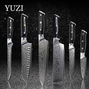 Yuzi Eamascus Kitchen Knives Set 6st Chef Lnife Professional Japan Sankotu Cleaver Tool Bone Utility Paring Tools244G