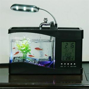 Lights Aquarium Lights Mini USB med LCD Display Desktop Fish Tank LED Clock Table Lamp White Black
