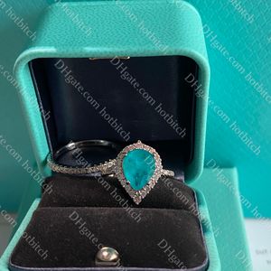 Anel de pedra preciosa de luxo designer feminino anel de diamante clássico 925 conjunto de jóias de prata senhora anéis de noivado aniversário presente de dia dos namorados com caixa