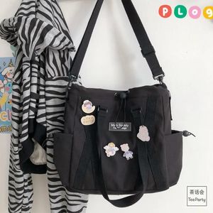 Bags Women Shoulder Bag Nylon Messenger Bag Large Capacity Solid Color Handbag Tote Bag Women Student Bag Cute Cartoon Pendants