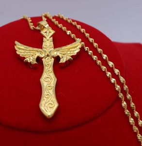 Collana con ciondolo con ali d'angelo grandi, collana con ciondolo da uomo, in oro giallo 18 carati, moda, gioielli alla moda1281991