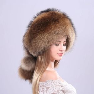 Berets ICYMI Ganze Stück Waschbären Pelz Hüte Unisex Super Warm Russische Outdoor PomPom Caps Skifahren Schnee Echte Frauen Männer Kopfbedeckungen