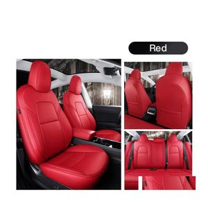 Coprisedili Coprisedili per auto Accessori Er Per Tesla Modello Y/S Pelle di alta qualità Custom Fit Cuscino a 5 posti 360 gradi Fl Ered 3 Solo Mad