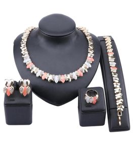 African Jewelry Set Women Luxury Dubai Gold Colorful Necklace Earring Ring Bracelet Bridal Party Jewellery Set8703835