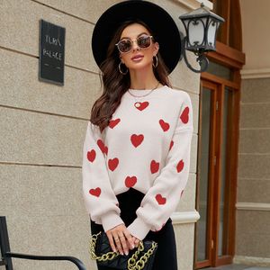 Women Love Heart O Neck Knit Sweater Pink Clothing Fashion Long-sleeved Oversized Pullover Jumper 2024 Female Christmas Party Sweet SWeaters